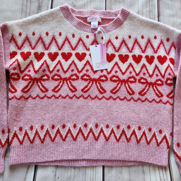 NWT Paris Hilton Pullover Crewneck Sweater Pink Hearts Bows | Women's Size M - Picture 5 of 10